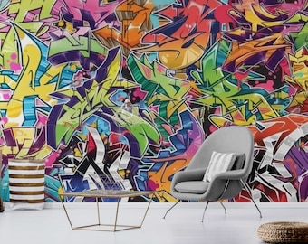 Graffiti Wallpaper Mural | Removable Peel and Stick Mural Stylish Wall Decor | Extra Large Wall Art Kids Bedroom Design Art wall paper