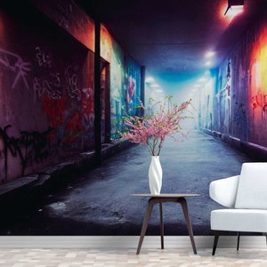 Dark Cyberpunk Wallpaper | Game Room Decor Featuring Street Graffiti Mural Design  Easy-to-Install Adhesive Wallpaper for Home Decoration3