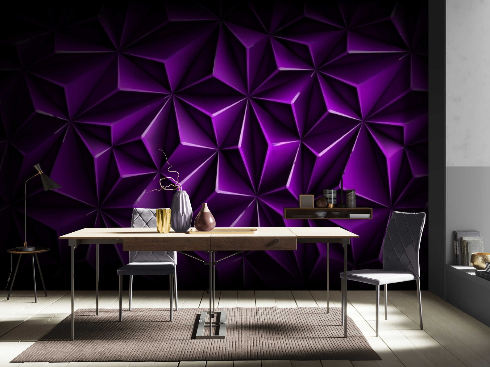 Luxury Abstract Purple Wallpaper Modern Geometric 3D Wall Etsy Canada
