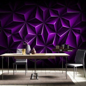 Luxus Abstrakte Tapete Lila | Modernes geometrisches 3D Wandbild | Tapeten selbstklebend Volumetrisches polygones violettes Muster