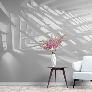 3D White Wallpaper Design for Walls - Unique Peel and Stick Wall Murals - Modern 3d Photo Wall paper Art, Living room wall decor