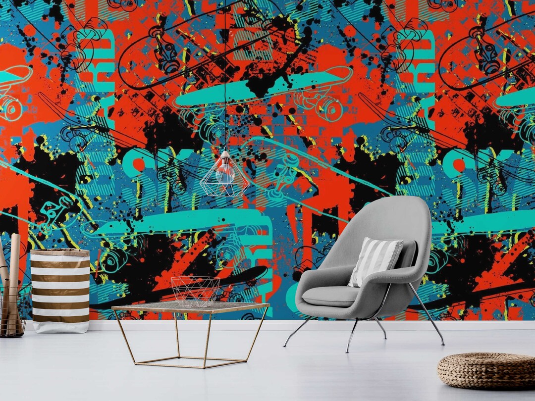 Graffiti Wallpaper: Colorful Peel and Stick Vinyl Wall Mural - Etsy