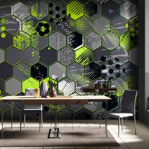 Sport Theme Hexagon Wallpaper Mural: Game Room Decor
