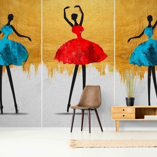 Modern Ballerina Wall Mural Golden African Girl Wallpaper Peel and Stick Ballerina Art African Ballerina Mural Gold Accent Wallpaper