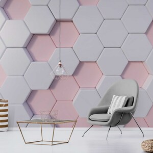 Neutral 3D Wallpaper, Hexagon Wall Art, Geometric Wallpaper mural, Modern Wallpaper Design, Unique Wall Covering, Peel and Stick Wallpaper