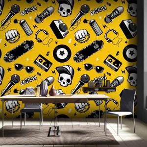 carta da parati murale con graffiti hiphop colorati, carta da parati adesiva, arte per sala giochi, carta da parati per camera da letto per adolescenti, carta da parati murale con foto gialla