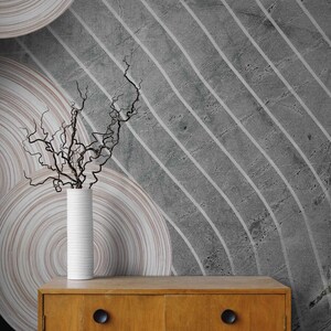 Peel-and-Stick Abstract Circle & Concrete Stripes Wall Mural – Minimalist Geometric Self-Adhesive Vinyl Non-Woven Wallpaper, Removable Decor