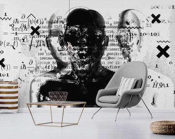 Cyber Girl Murals Black Graffiti Wallpaper Mural Modern wall art Street art wallpaper graffiti art Peel & Stick Self Adhesive Wallpaper