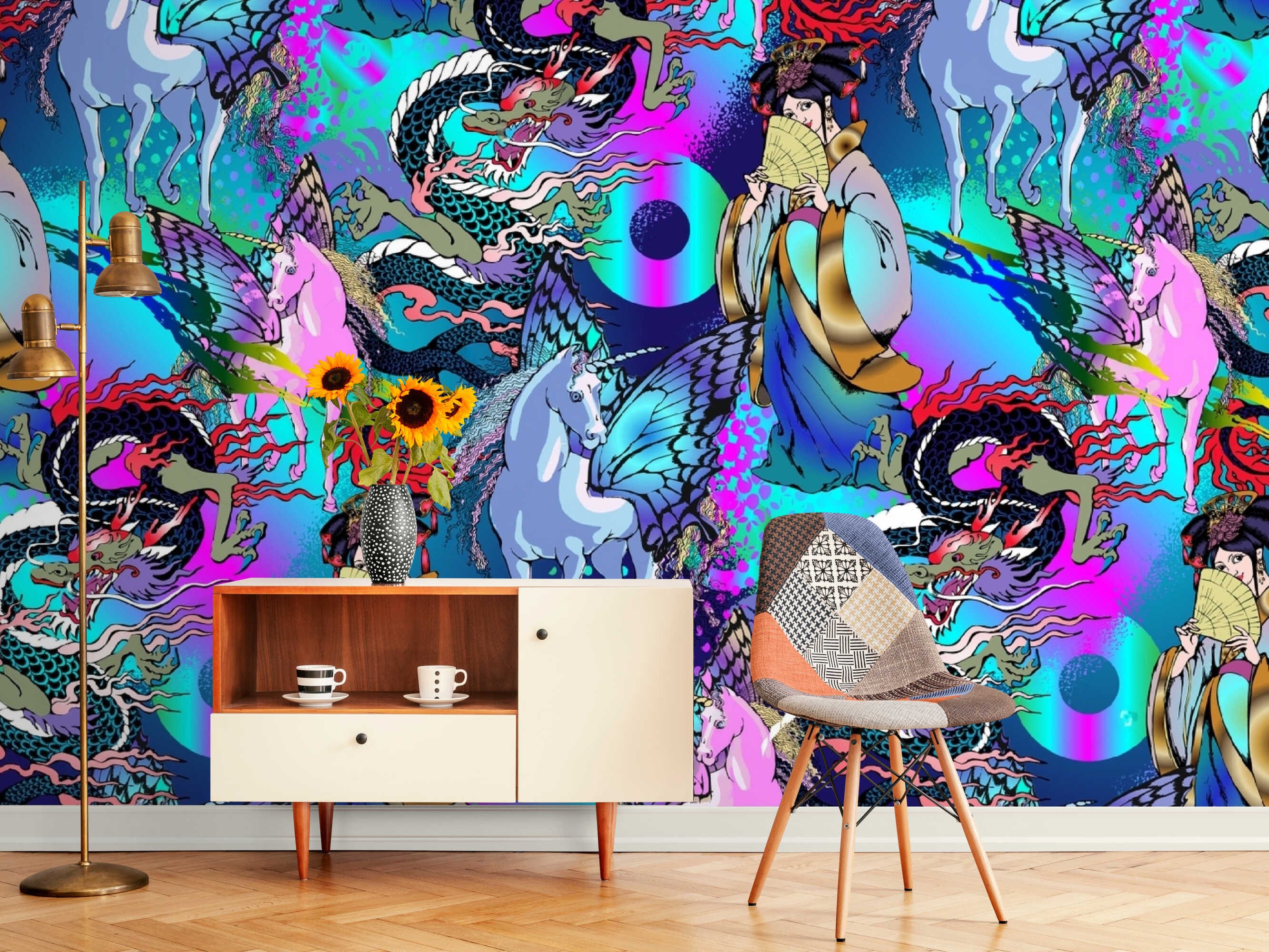 Anime Manga Wallpaper Woven Self-Adhesive Wall Mural Art Decal Home Decor  M296