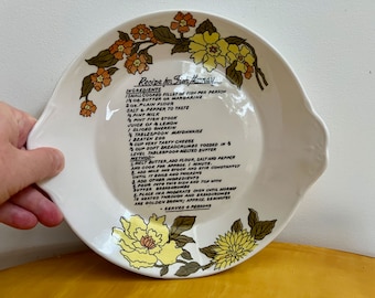 Vintage fish mornay dish floral with recipe c. 1970s