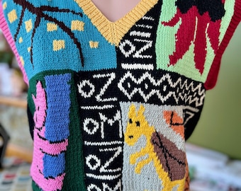 Vintage Jenny Kee Hand-Knitted Vest: Australiana Koala Kangaroo Design