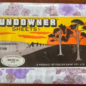 Vintage 70s sheet set unused single twin cotton mauve and white floral