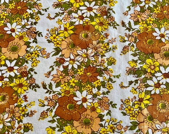 Vintage 70s sheet brushed cotton double full yellow floral flat