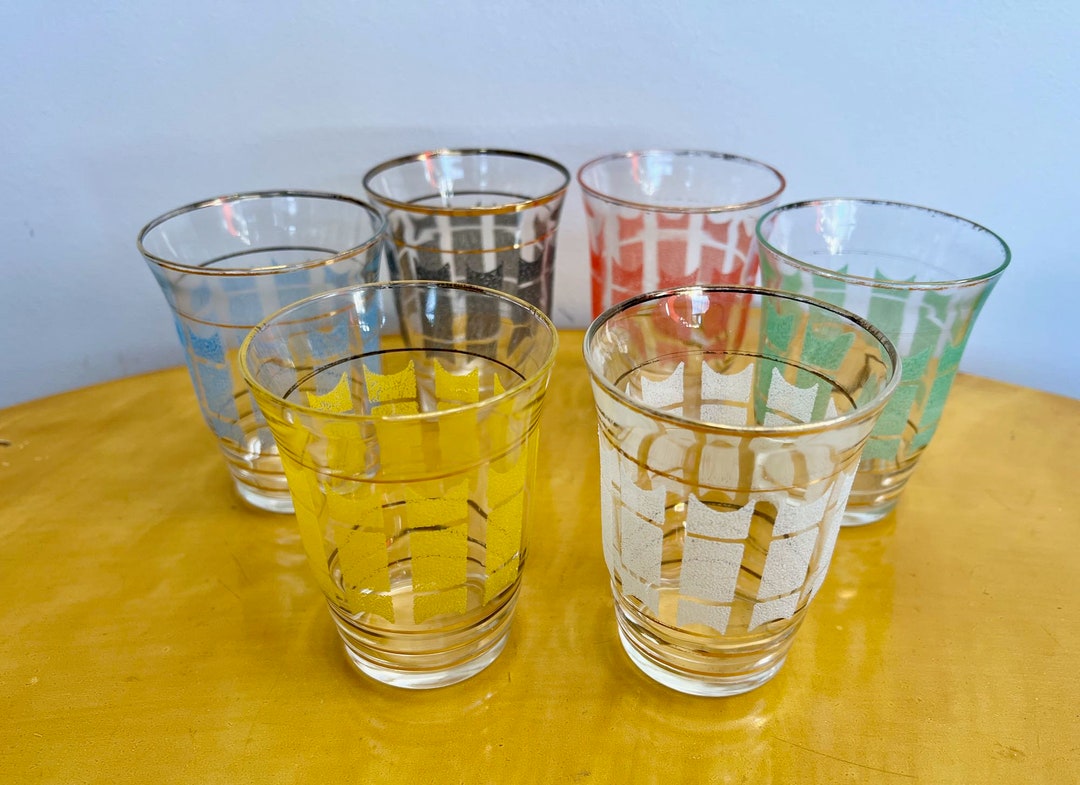 Vintage Drinking Glasses Juice Water Set of Six Multicoloured Etsy
