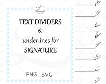 Pen Text Borders, Writing Supplies Text Dividers, Signature Blanks(Underlines), Cricut Download, Clip Art, Hand Drawn, PNG, SVG, EPS,