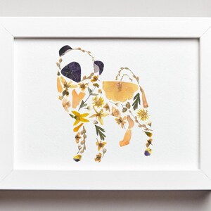 PRINTABLE Pug Wall Art Made with Pressed Flowers, Pressed Flower Art Digital Download