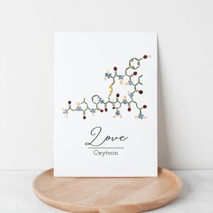 Cartão de Dia dos Namorados para impressão, Cartão de Hormônio do Amor Oxitocina Feito com Flores Prensadas, Cartão de Dia dos Namorados Nerdy Science Chemistry
