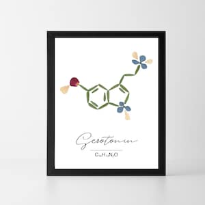 PRINTABLE Serotonin Office Wall Art Made with Pressed Flowers, Pressed Flower Art Poster for Mental Health, Chemistry Print Digital Download