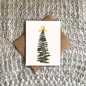 PRINTABLE Christmas Tree Card Pack, Christmas Card with Pressed Flower Print, 5x7" Blank Inside, Free Envelope Printable Included