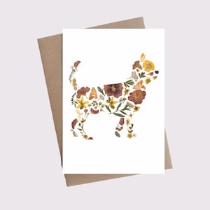 Carte chien chihuahua avec fleurs pressées, cadeau vétérinaire, carte vierge 5 x 7 avec enveloppe kraft