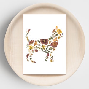 Cartão para cachorro Chihuahua IMPRIMÍVEL feito com flores prensadas, presente de condolências para animais de estimação, cartão em branco 5x7 com envelope Kraft