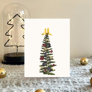 Christmas Tree Card Pack, Christmas Card Set with 1, 5, or 10 Cards with Pressed Flower Print, 5x7" Blank Inside, Kraft Envelopes