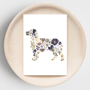 Cartão para impressão de pastor australiano feito com flores prensadas, presente de condolências para animais de estimação, cartão em branco 5x7 com envelope Kraft