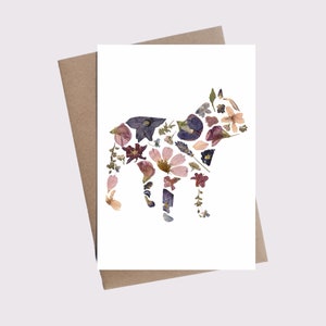 Carte bouledogue français avec motif fleurs pressées, cadeau vétérinaire, carte vierge 5 x 7 avec enveloppe kraft