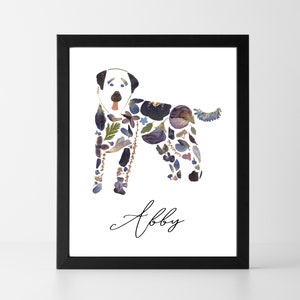 Personalized Black Labrador Wall Art Made with Pressed Flowers, Pressed Flower Art 8x10 or 5x7 Pet Portrait on Matte Photo Paper