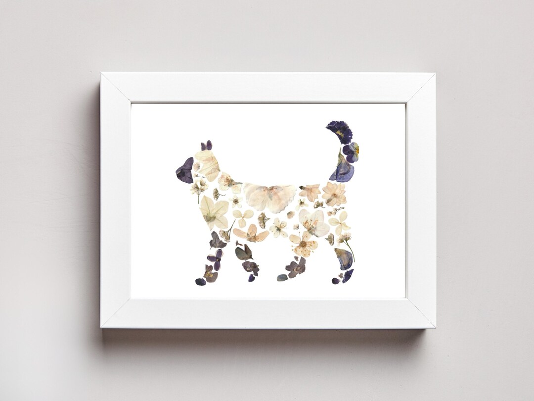 PRINTABLE Siamese Cat Wall Art Made With Pressed Flowers, Pressed