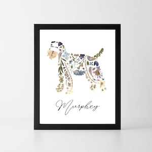 Personalized Schnauzer Wall Art Print of Pressed Flowers, Pressed Flower Art 8x10 or 5x7 Pet Portrait on Matte Photo Paper