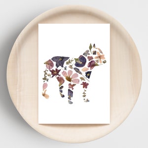 Carte imprimable bouledogue français faite avec des fleurs pressées, cadeau vétérinaire, carte vierge 5 x 7 avec enveloppe Kraft