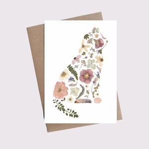 Floral Cat Greeting Card with Pressed Flower Design, Veterinarian Gift, Blank 5x7 Card with Kraft Envelope