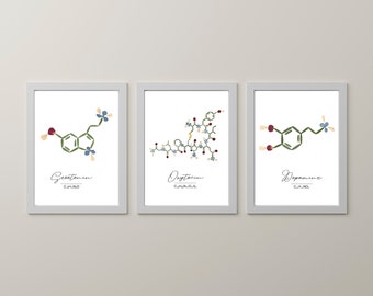 Pressed Flower Molecule Prints, Serotonin, Oxytocin, Dopamine Art Set