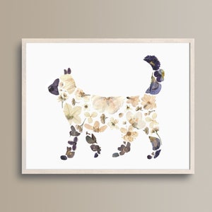 Siamese Cat Wall Art Print Originally Made with Pressed Flowers, Pressed Flower Art, 8x10 or 5x7 Pet Portrait on Matte Photo Paper