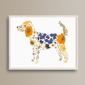 Beagle Wall Art Print of Pressed Flowers, Pressed Flower Art 8x10 or 5x7 Pet Portrait on Matte Photo Paper