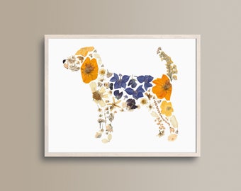 Beagle Wall Art Pressed Flower Print, Pressed Flower Art 8x10 or 5x7 Pet Portrait on Matte Photo Paper