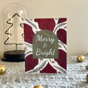 Merry & Bright Pressed Flower Card Pack, Christmas Cards Set with 1, 5, or 10 Cards, 5x7" Blank Inside with Kraft Envelopes