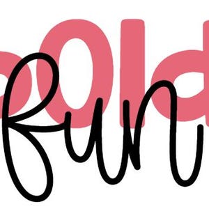 Op de afbeelding: Het woord "bold" in lichtrood is boven het woord "fun" in een zwart cursief lettertype gestapeld. De achtergrond is wit.