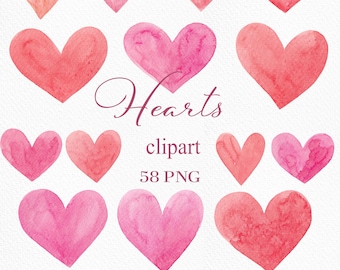 Rode en roze aquarel clipart harten, Valentijnsdag (58 png-bestanden)