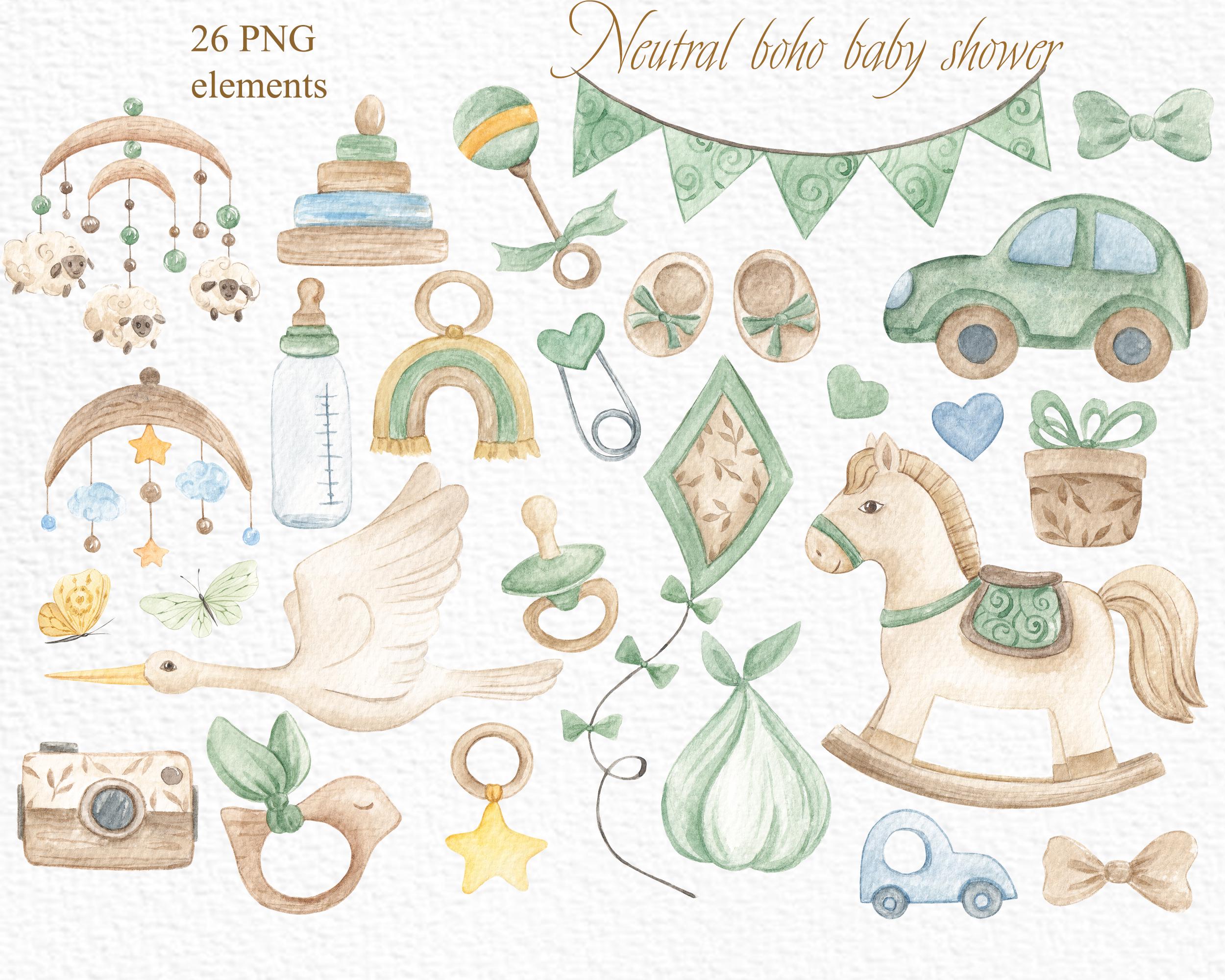Watercolor Neutral Baby Clipart: Boho Nursery PNG Elements Gender ...