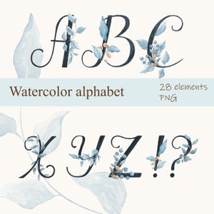 Alfabeto, letras, iniciales. Alfabeto en acuarela. Letras florales. Boda, cumpleaños, recién nacido. Logotipo. Tarjeta de felicitación.