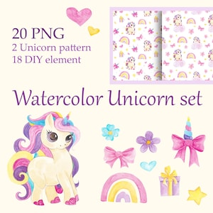 Cute Unicorn, Watercolor clipart, Instant download, Rainbow clip art , Magic unicorn graphics, Candy color, Party supplies, Rainbows,Magical