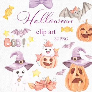 Przytulny Halloween, Akwarela Halloween Clipart, Halloween Clipart, Dynia Clipart, Duch Clipart, Słodki Duch PNG, Dzieci Halloween, Straszny, Nietoperz