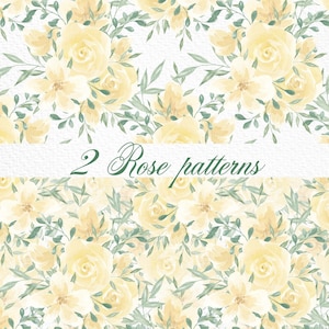 Yellow Floral Watercolor Seamless Pattern, Butter Rose Pattern, Pastel Printable, Digital Paper, Download, Fabric Pattern, Yellow Print PNG