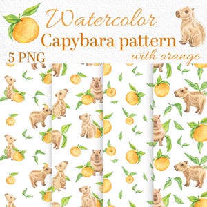 Capybara Seamless Pattern, Vintage Capybara, Animal Pattern, Digital Paper, Cute Capybara, Repeating Pattern, Watercolor Capybara, Wallpaper