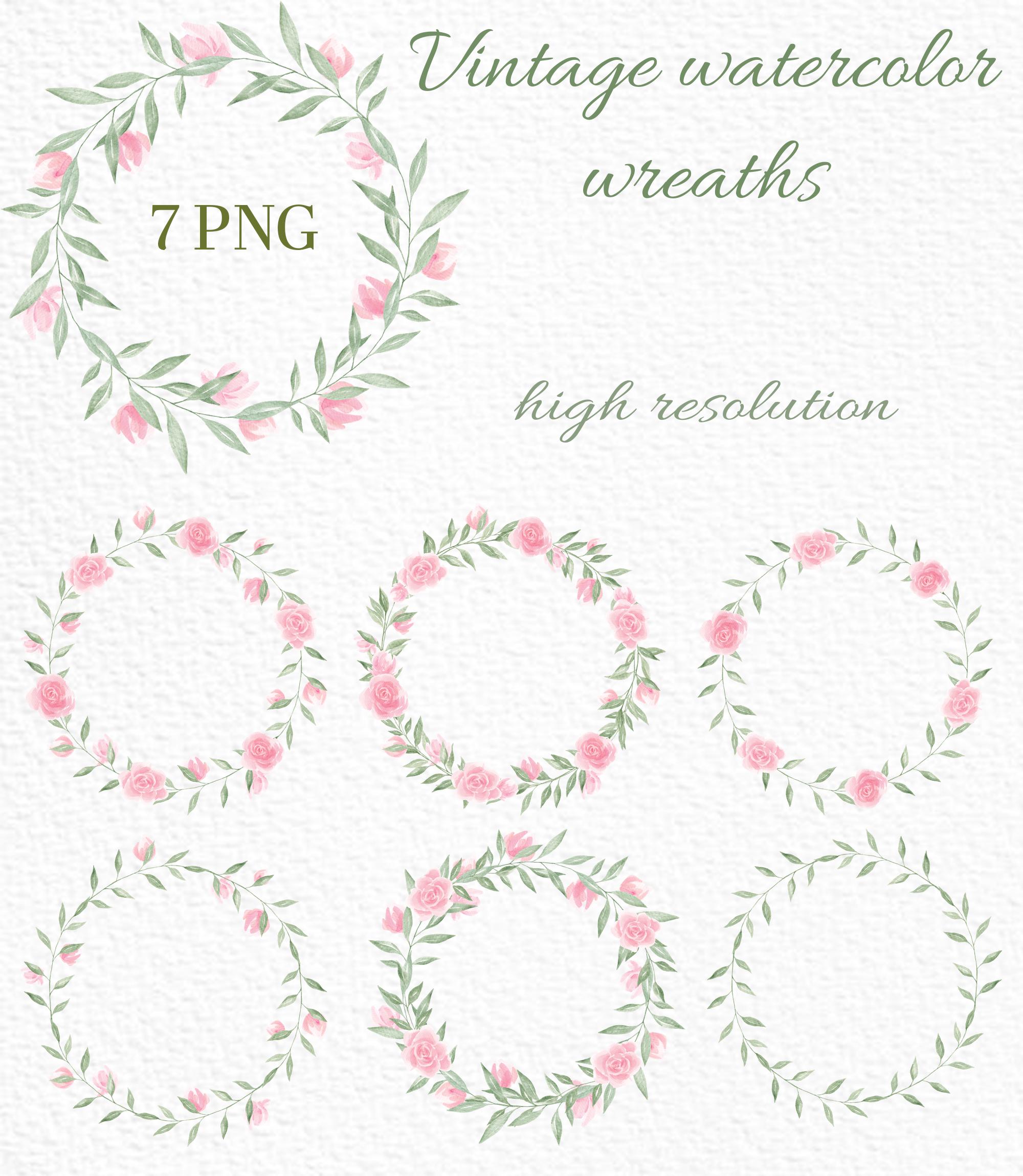 Pink Rose Wreath Clip Art: Watercolor Floral Frame Set (PNG) - Etsy