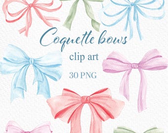 Watercolor Bow Clipart: Coquette Color Ribbon Bow PNG (Digital Download)
