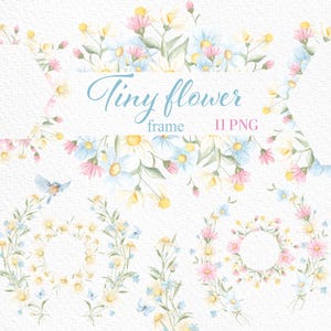 Kränze, Wiesenrahmen, Aquarell Vögel, Schmetterlinge, Babyparty, Sublimationselemente, kleine Blumen, Hochzeit Clip Art, handgemalt, PNG