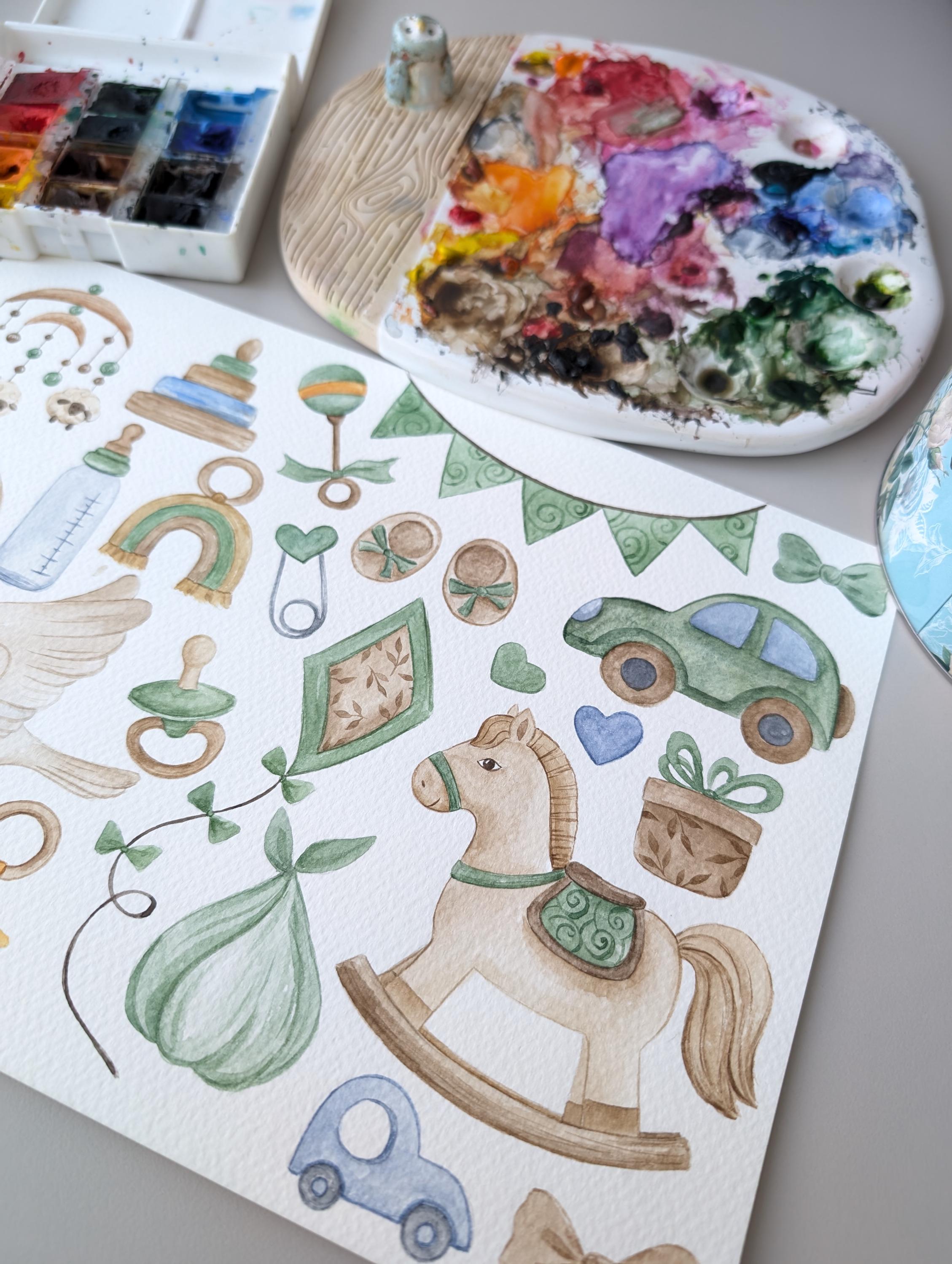 Watercolor Neutral Baby Clipart: Boho Nursery PNG Elements Gender ...